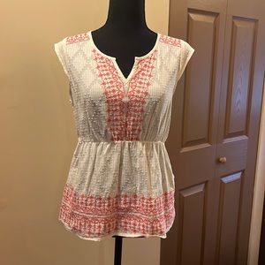 Luck Brand Cream and Orange embroidered Tank